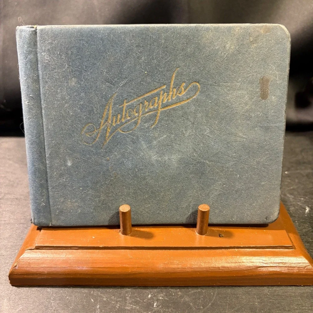 Vintage School Day Memories Autograph Book Blue Suede Central Grammar Ephemera